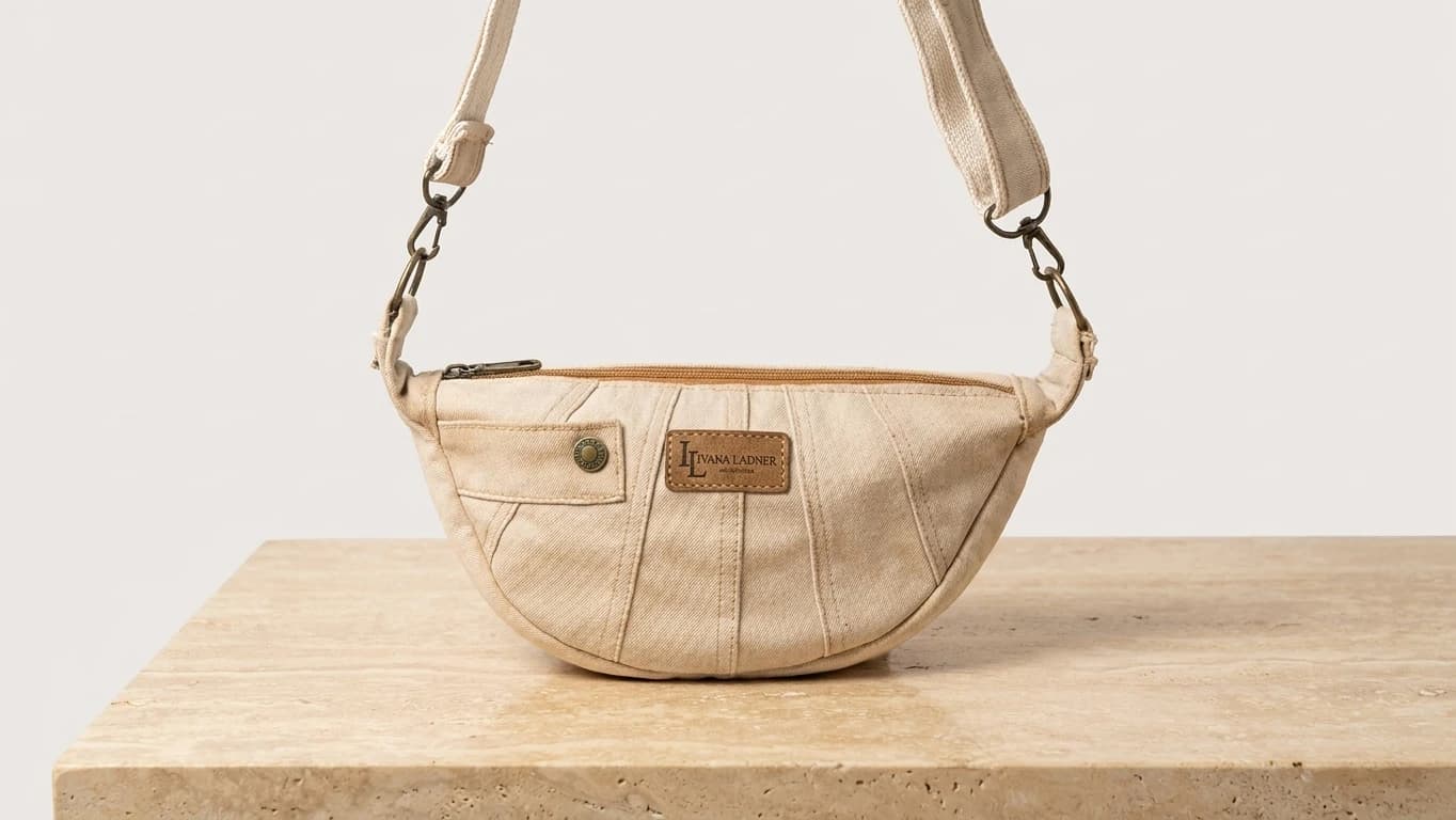 Riñonera Media Luna Denim Crudo & Bronce